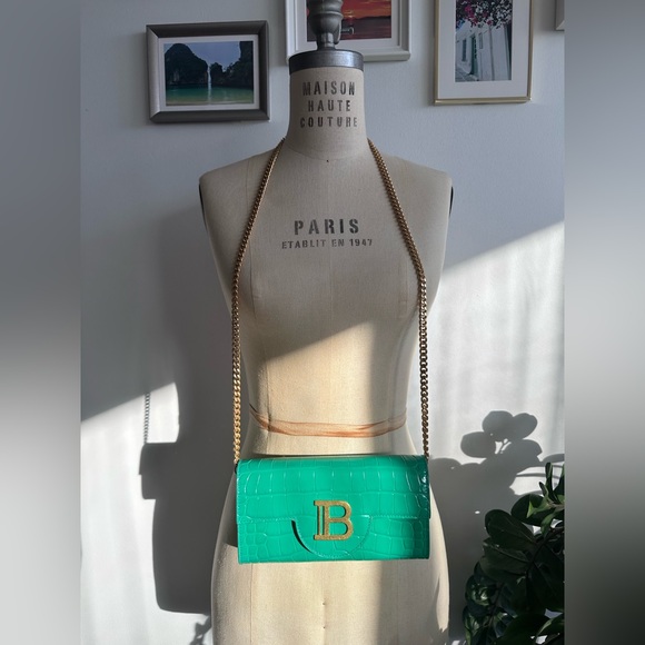 Balmain B-Buzz Croc-Embossed Leather Chain Wallet - Picture 3 of 11